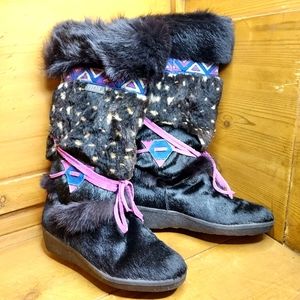 TECNICA Black Fur Boots w/Purple Trim sz 38